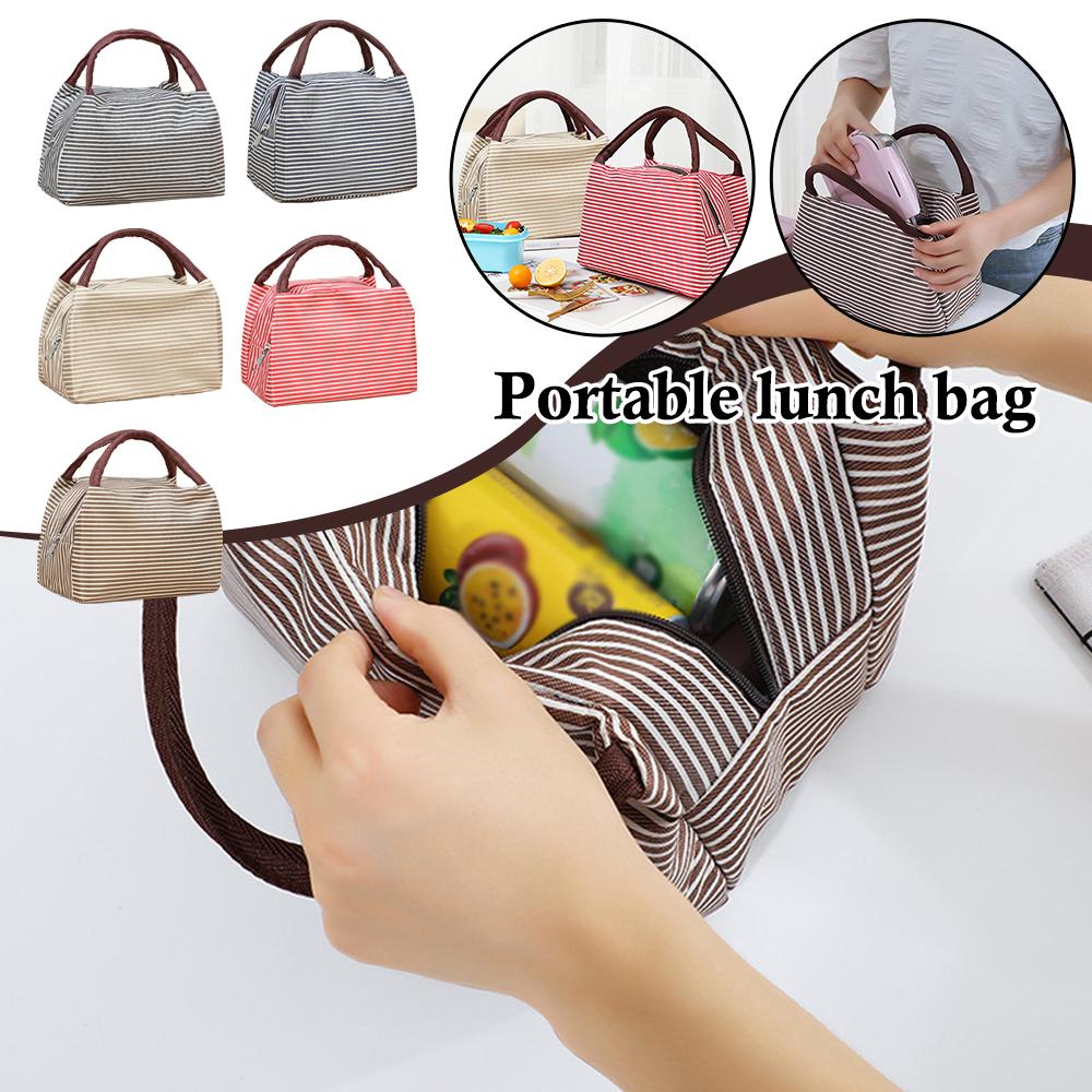 Striped Insulated Lunch Bag Po - Tote Bag Sublimation ulasan dan harga
