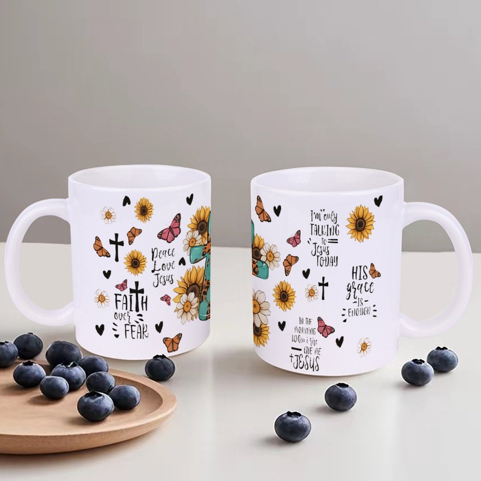 A Cross Surrounded By Sunflowe - Sublimation Mug White ulasan dan harga